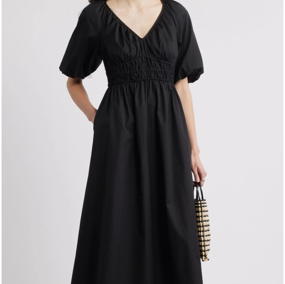 Nordstrom Black Midi Dress with Puff Sleeves